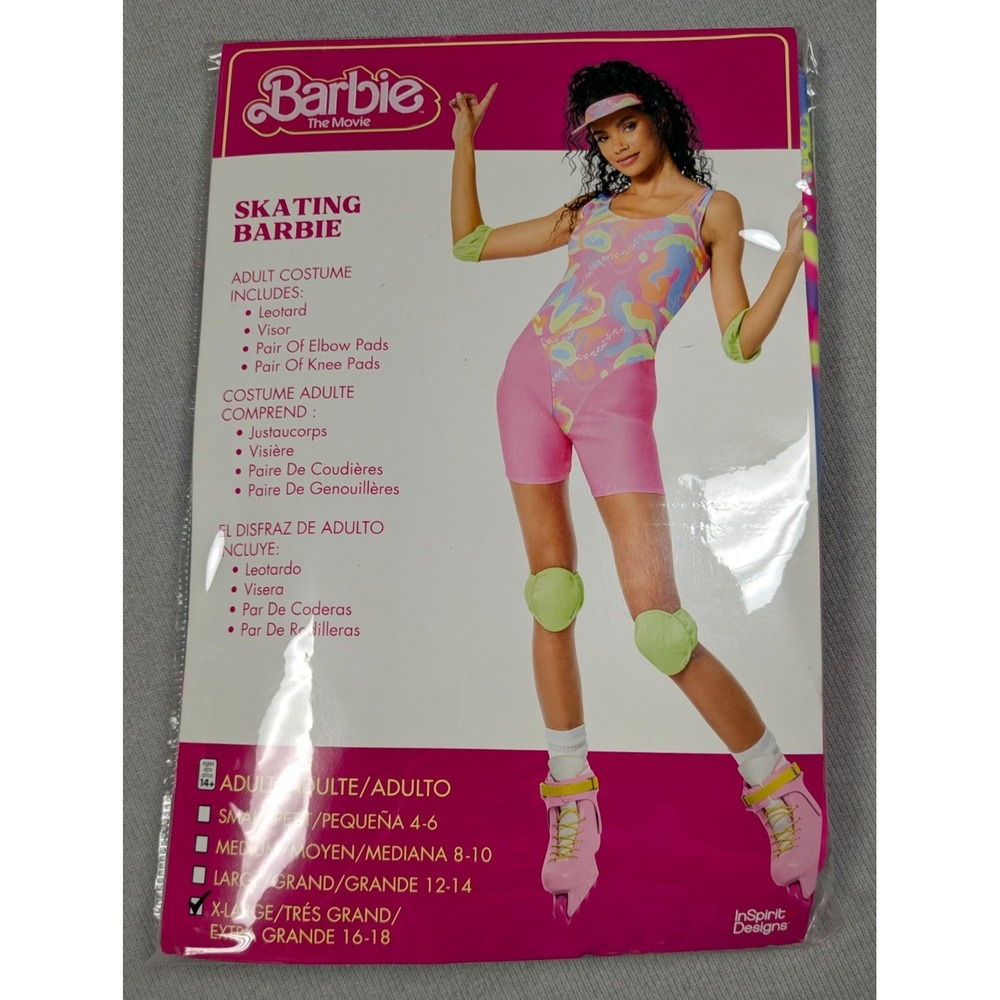 Barbie Halloween Costume Womens XL Pink Retro 80s Neon New Cosplay Skating Movie